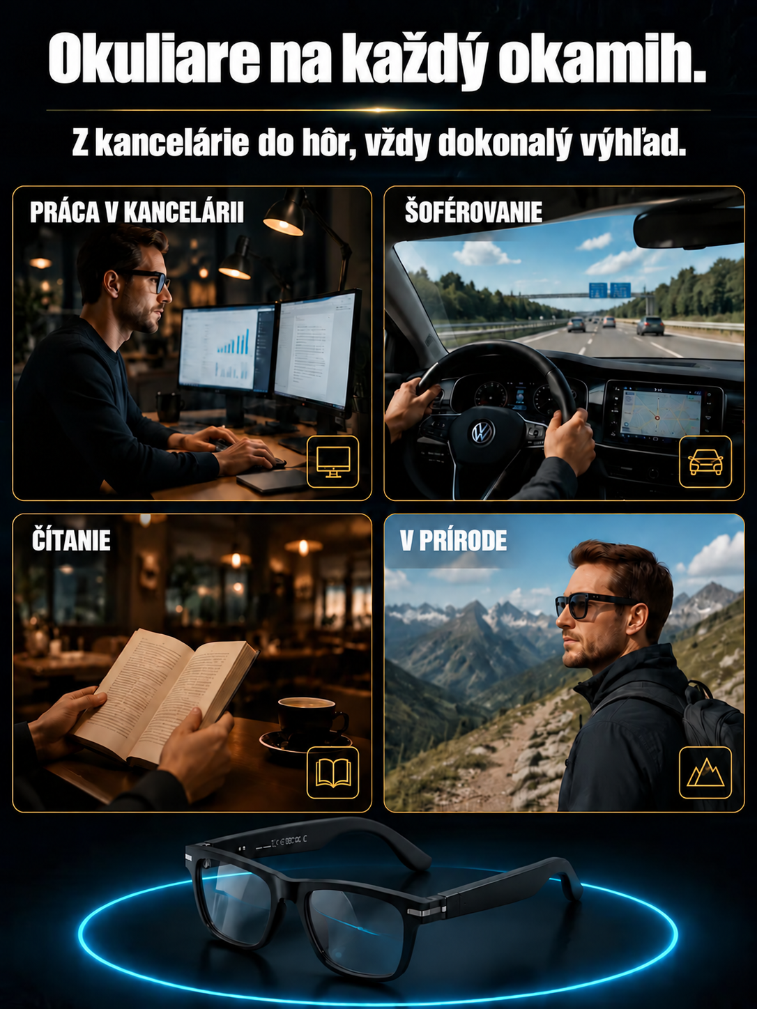 🎁👓Inteligentné okuliare so zoomom, fotochromatickými šošovkami a možnosťami prekladu v reálnom čase pomocou umelej inteligencie👓🎁