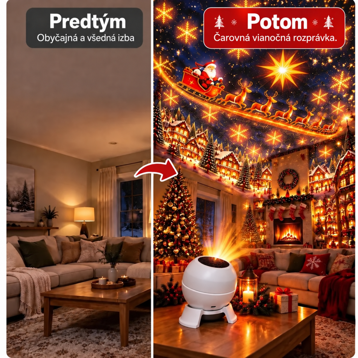 🌞2🎄 Vytvorte si vianočnú rozprávku v každej miestnosti – Slávnostné nočné svetlo s projektorom